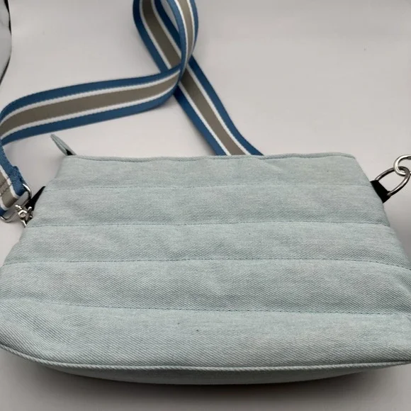 SafeTEE Bag Light Blue Quilted Puffer Crossbody Bag Safety Pin Denim Y2K Skater - Picture 4 of 7